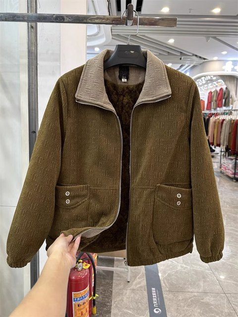 Fashion mother contains lapel short plus velvet jackets autumn and winter, new foreign qi reduction, younger, older jacket
