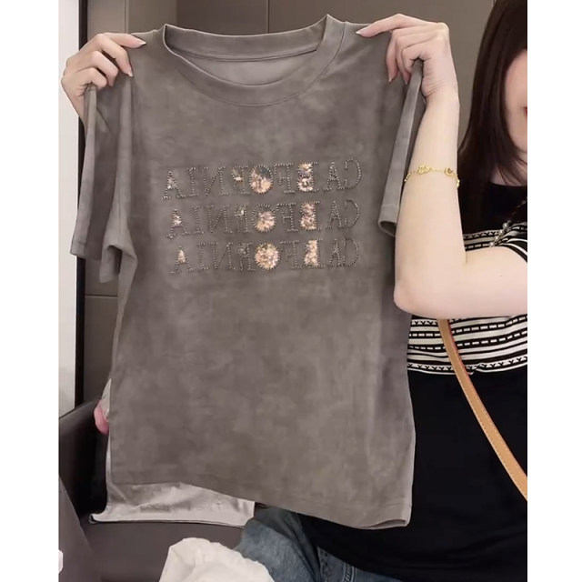Heavy Industry Embroidery Sequin Short Sleeve T-shirt for Women 2025 Summer New Loose and Versatile Casual Design Women's Top
