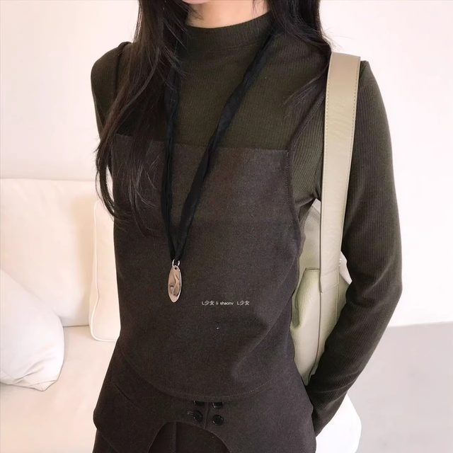 
L girl waitmore woolen suspender layered with Korean autumn and winter vest back strap 620125