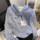 ins bow blue striped hooded shirt college style fashionable waist-hugging and slimming and chic 300 Jin [Jin equals 0.5 kg] fat mm top