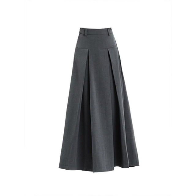 Large size slim skirt with gray A-line suit and long skirt with pear-shaped body fat girl pleated skirt covering her hips
