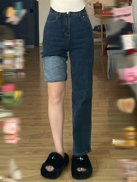 Pear-shaped body cover hips pants, large size women's straight nine-point jeans, small and slightly fat girls' outfit autumn style