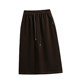Mid-length elastic skirt brown casual skirt for women's autumn new high-waisted A-line skirt slim sports skirt long skirt
