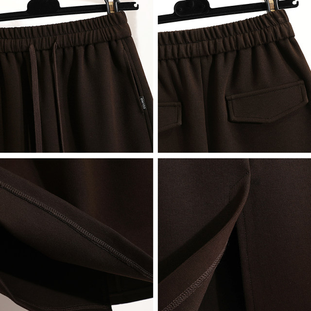 Mid-length elastic skirt brown casual skirt for women's autumn new high-waisted A-line skirt slim sports skirt long skirt
