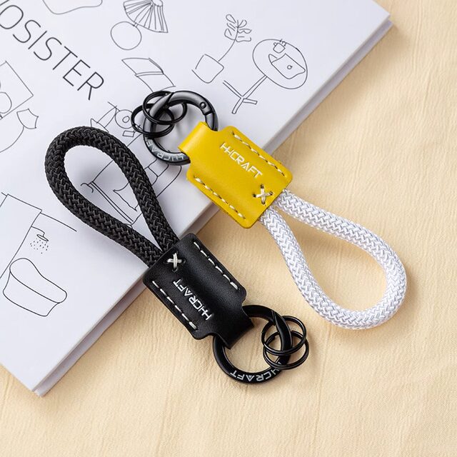 Cowhide braided rope key chain pendant, high quality car key chain ring ...