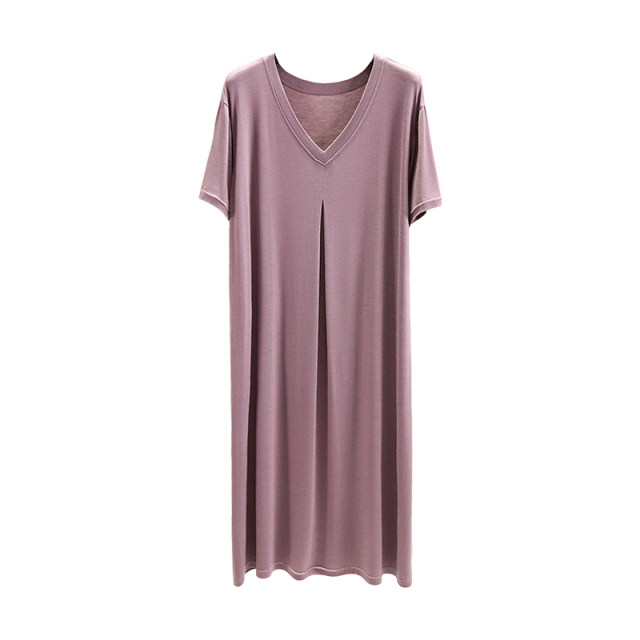 Modal short-sleeved dress for women summer casual home nightgown solid color a-line skirt large size loose long skirt
