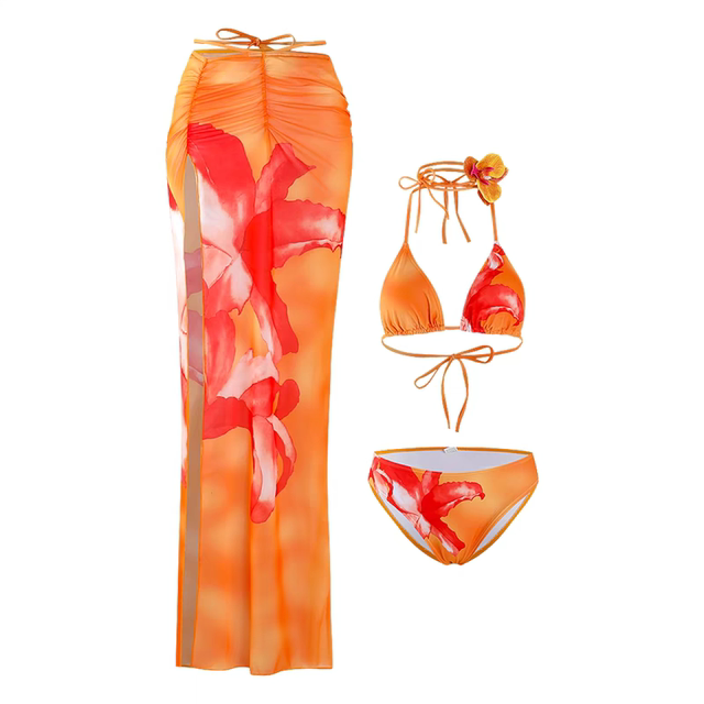 
Thailand, Bali, Sanya swimsuit, women's European and American new sexy skirt, bikini three-piece long skirt, strap tile skirt