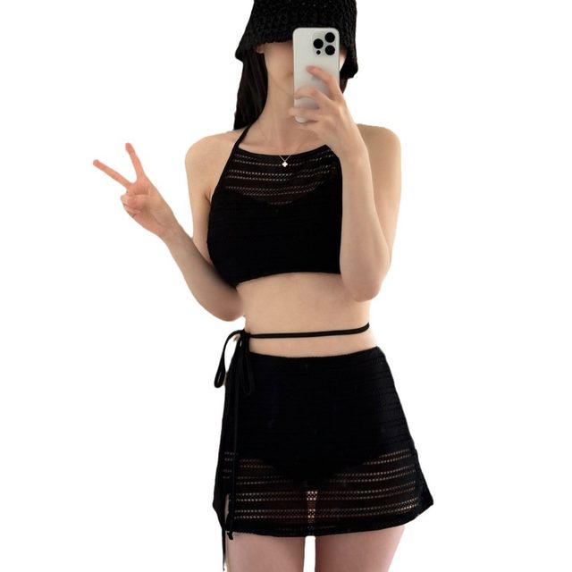 South Korea 2024 new swimsuit women's split sexy skirt Bikini pure color white high -level sense inspiration ins
