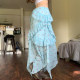 Amyway retro floral mesh skirt for women with high waist slimming irregular A-line long skirt