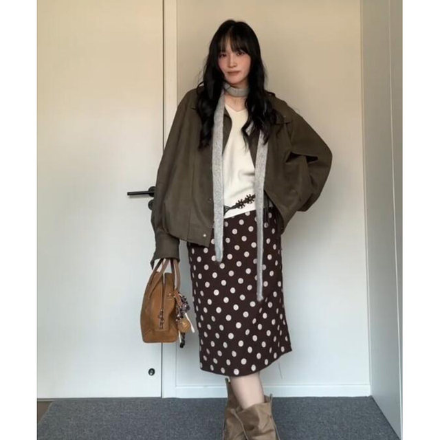 miu brown polka dot skirt for women retro relaxed elastic waist loose casual versatile mid-length A-line skirt