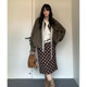 miu brown polka dot skirt for women retro relaxed elastic waist loose casual versatile mid-length A-line skirt