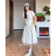French retro yellow rose floral skirt with temperament high waist casual slim loose versatile printed fluffy skirt