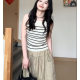 Elastic high waist pocket splicing skirt for women 2025 new design versatile slim and slim hips mid-skirt