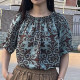 Large size women's lotus leaf sleeves one-length neck two-sleeved fashionable shirt for summer loose slim round neck versatile shirt