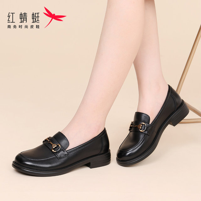 Red Dragonfly Women's Shoes with One-Pin-One Lazy Casual Leather Shoes Doudou Loafers Women's Spring and Autumn Genuine Leather Single Shoes Soft Sole Summer