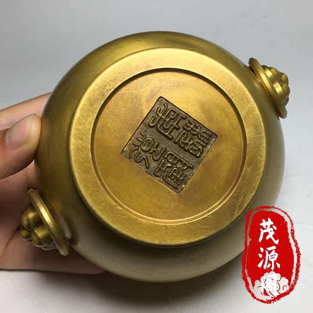 
Antique pure copper double ear beast head copper jar Fengshui house copper jar living room ornaments treasure pot solid copper fortune jar