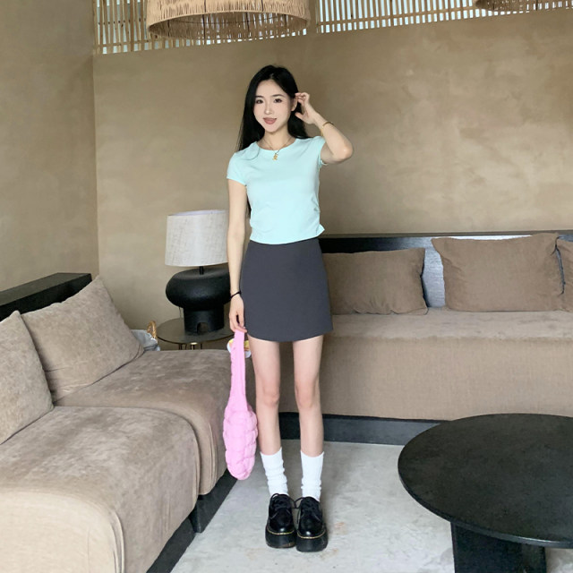 Where is the orange tree American hot girl black suit skirt for women spring high waist hip A-line short skirt
