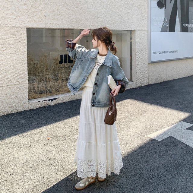 Plaid spliced ​​denim jacket for women in spring and autumn 2025 new Korean popular high-end short jacket tops