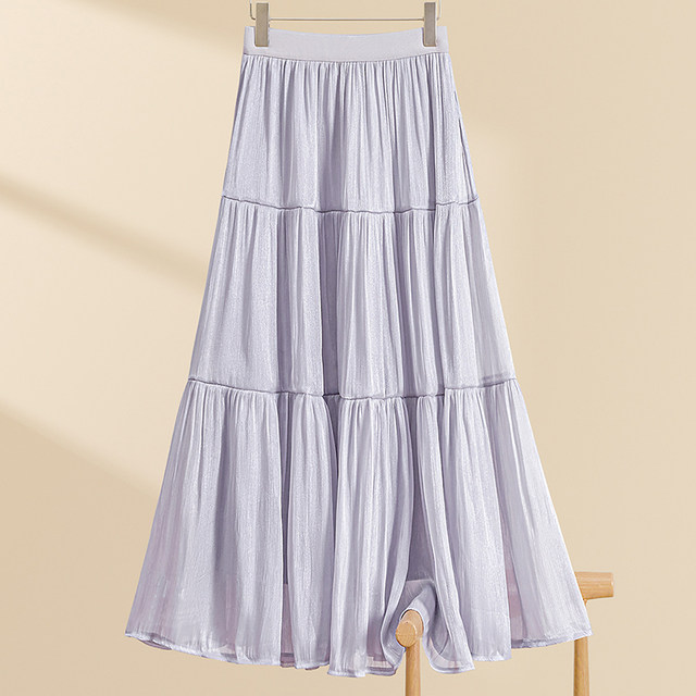She Chi A-line skirt 2025 autumn clothes new women's clothing fresh and gentle style spliced ​​elastic waist midi skirt