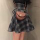 Spicy girl American Bella girl dark gray lattice high waist tie big bands large skirt small short skirt A -line skirt