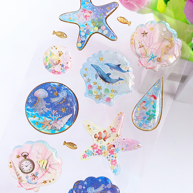 Crystal three-dimensional sticker marine life small fish shell dolphin whale hand account album decoration children's handmade rewards