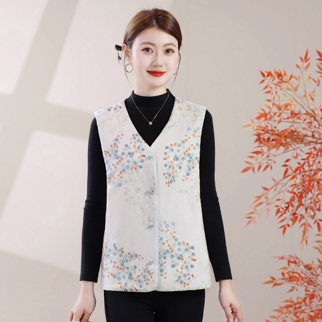 Mom's autumn and winter warm new Chinese style double-sided cotton vest waistcoat for middle-aged and elderly women's large size cold-proof national style vest