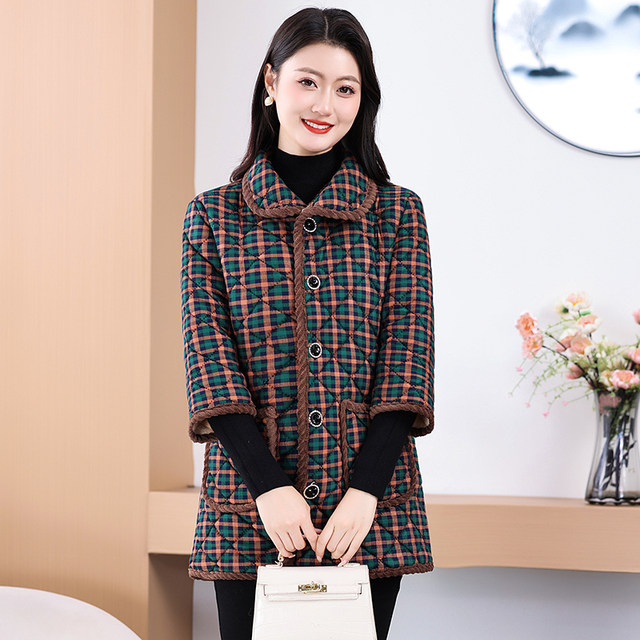 Mother's winter clothing plus velvet warm mid-sleeve cotton coat vest middle-aged and elderly women's large size mid-length cold-proof cotton coat vest