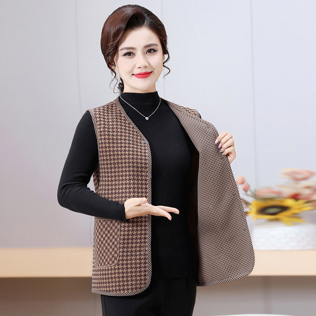 
Mother's clothing spring and autumn thin single-layer plaid vest vest middle-aged and elderly women's large size loose top vest