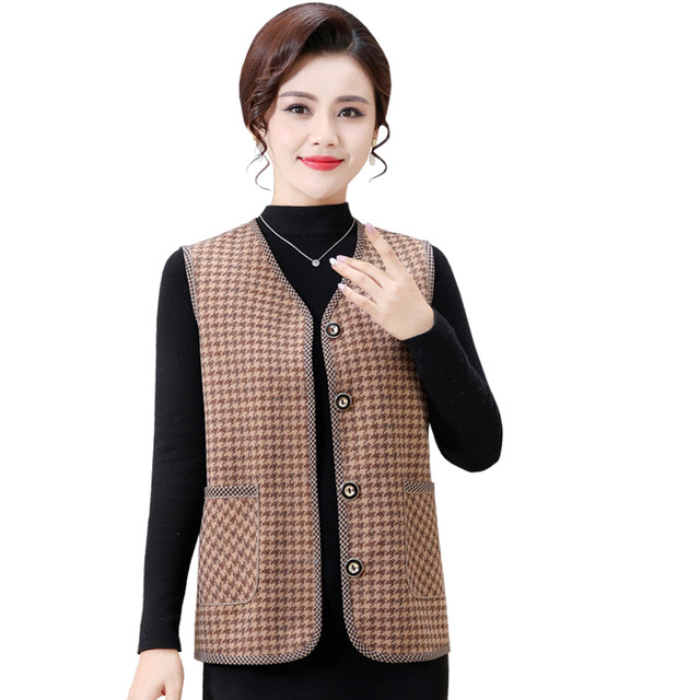 
Mother's clothing spring and autumn thin single-layer plaid vest vest middle-aged and elderly women's large size loose top vest