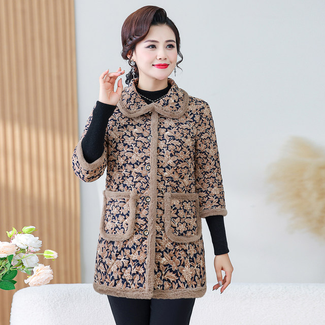 
Mom's autumn and winter plus velvet warm three-quarter sleeve cotton vest middle-aged and elderly women's clothing medium-length mid-sleeve cotton vest