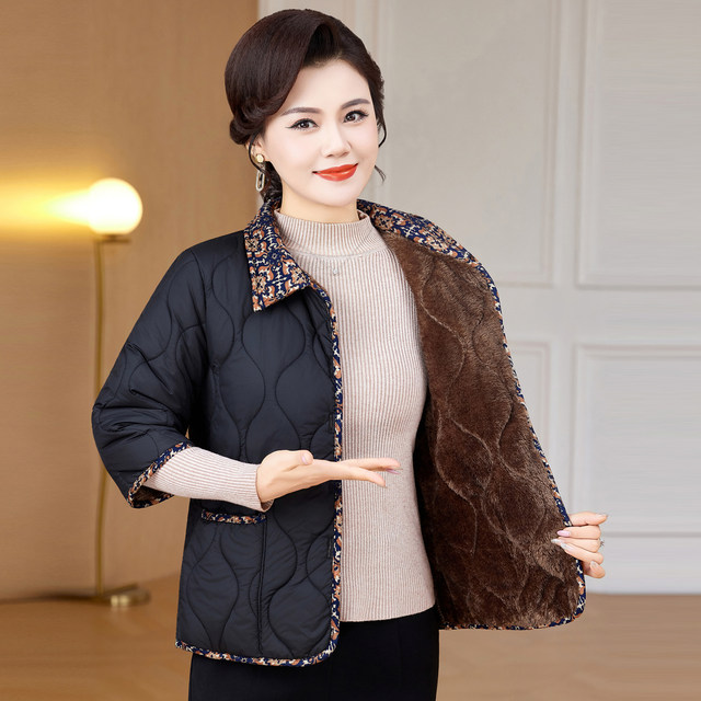 
Autumn and winter clothes for mothers with mid-sleeves, velvet and thickened cotton vests, middle-aged and elderly women's clothing, cold-proof and warm cotton coats and vests