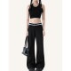 Large size black lace lace micro-flare trousers for women in summer American hottie straight-leg casual pants high waist wide-leg pants
