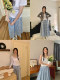 Korean design blue and white plaid skirt women's slim pleated a-line skirt pear-shaped body long skirt umbrella skirt summer