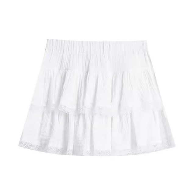 Large size white A-line lace cake skirt women's 2025 summer small princess puffy skirt short skirt