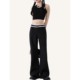 Large size black lace lace micro-flare trousers for women in summer American hottie straight-leg casual pants high waist wide-leg pants