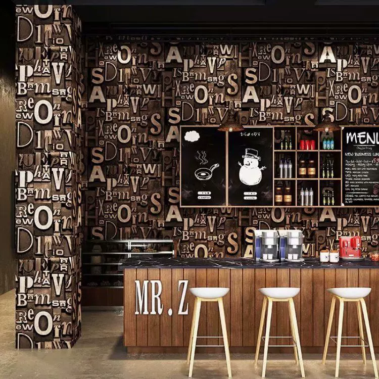 復古工業風壁紙自粘英文字母美髮理髲店髮廊女服裝店