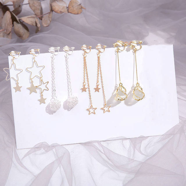 2023 ear clip temperament high-end feel without ear piercing earrings ins super fairy long student simple internet celebrity versatile earrings