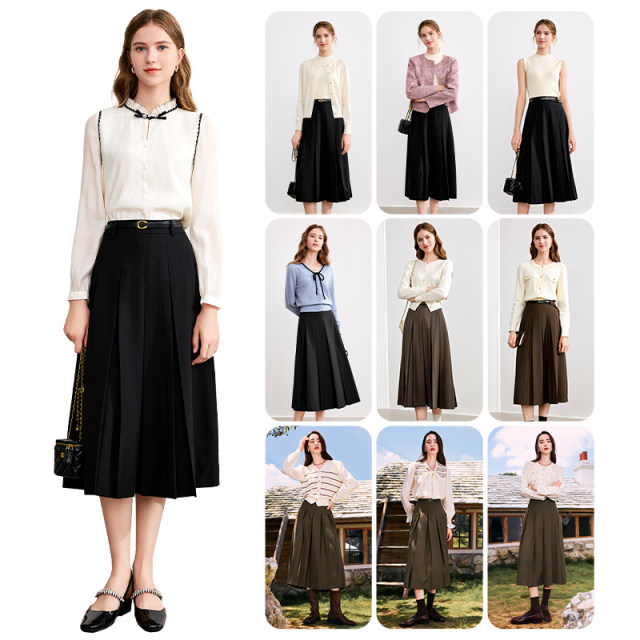 betu high waist pleated skirt for women 2025 spring new commuter A-line skirt midi skirt
