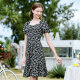 Betu Baitu Women's clothing 2024 New printed retro slimming square collar short -sleeved black dress
