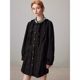 
Large size black long-sleeved shirt skirt for women in spring 2025 new beaded wood earrings slimming dress