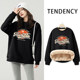 JR Jeanweis women's American printed velvet sweater in autumn and winter warm lamb velvet sweater round neck trendy women's clothes