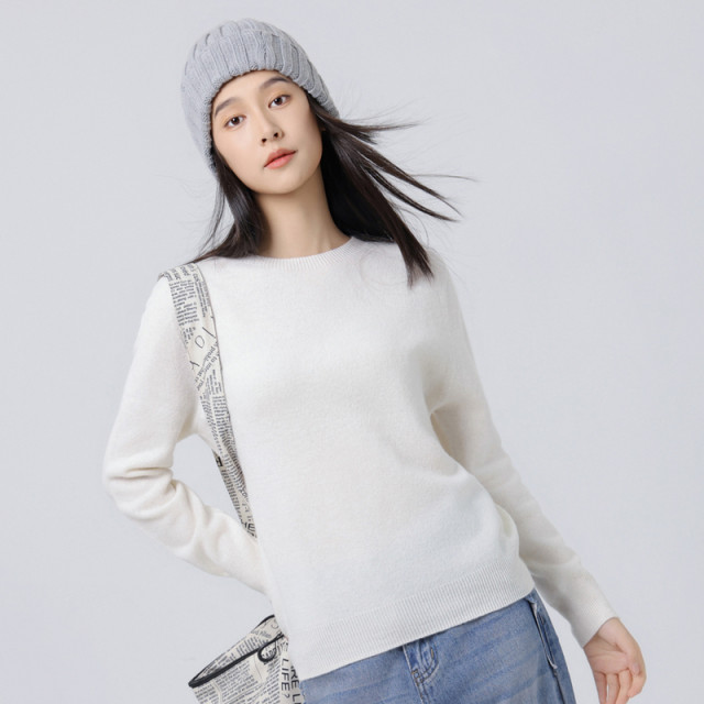 JW Jenvis women's long-sleeved sweater 2024 new winter solid color round neck base pullover ladies knitted sweater