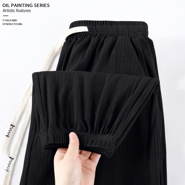 KV Zhenweis ice silk pants for women in summer 2025 new pleated casual pants gray-green high-end ice-sensing trousers