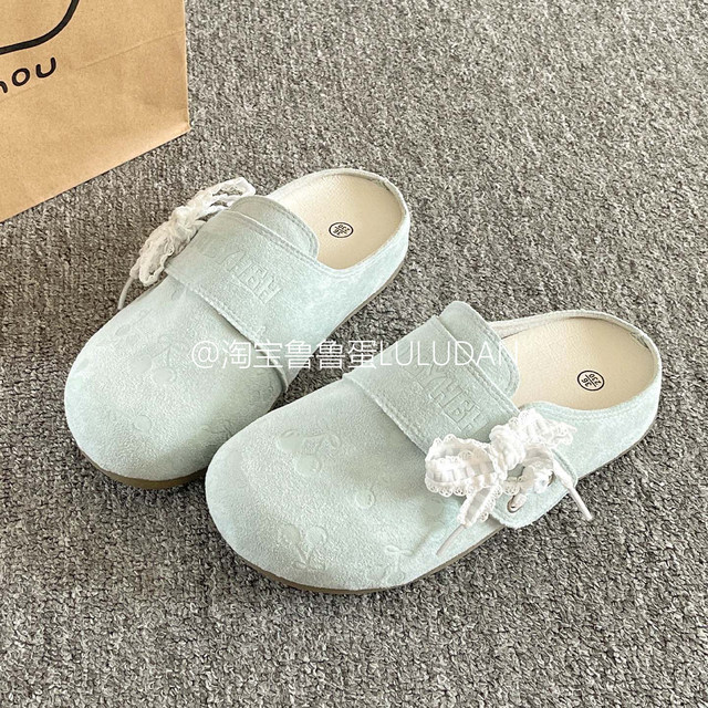 Lulu Egg Velvet Slip-On Birkenstock Shoes for Women 2025 New Autumn and Winter Style Skirt Baotou Half-Drag Lazy Shoes