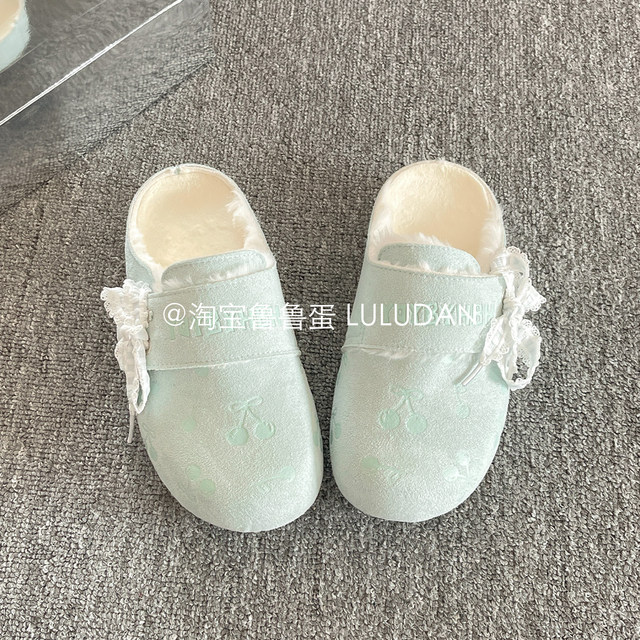 Lulu Egg Winter Muller Baotou Half Slippers Women's Shoes for Outerwear 2025 New Warm Plus Velvet Two-Cotton Shoes Birkenstock Shoes