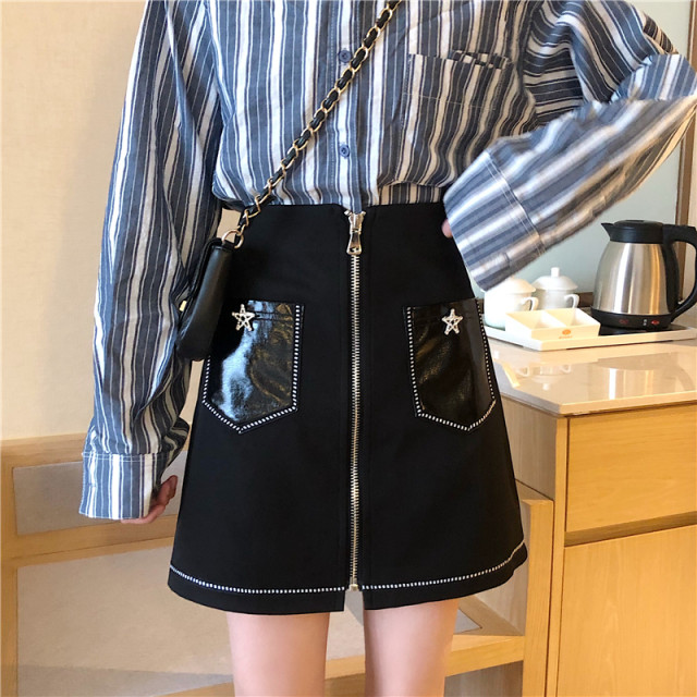Large size versatile zipper short skirt for women in spring and summer new style ins super hot high waist slimming one-piece hip-covering skirt