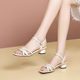 Broken-size clearance hollow woven sandals 2025 summer new open-toe medium thick heel women's shoes one-liner buckle Roman shoes