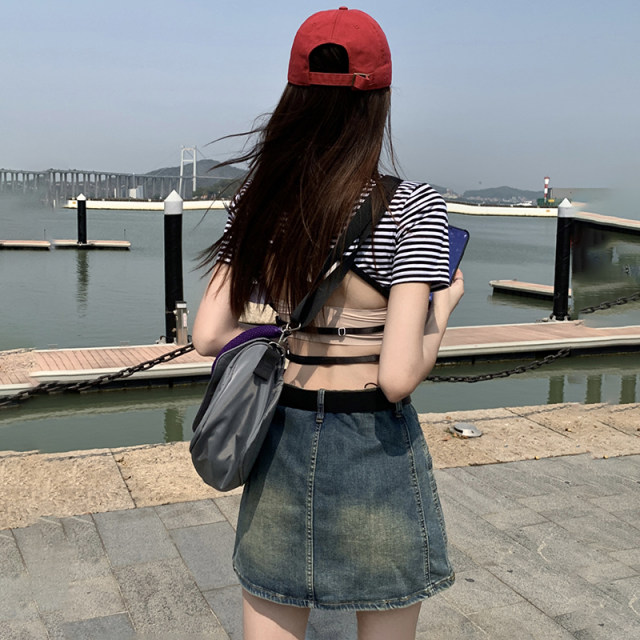 2025 summer new denim short skirt for women high waist retro old sweet and spicy hip slim skirt miniskirt