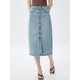 z112025 spring and summer denim skirt elegant and casual high waist high-slim front button midskirt spandex
