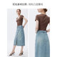 z112025 spring and summer denim skirt elegant and casual high waist high-slim front button midskirt spandex
